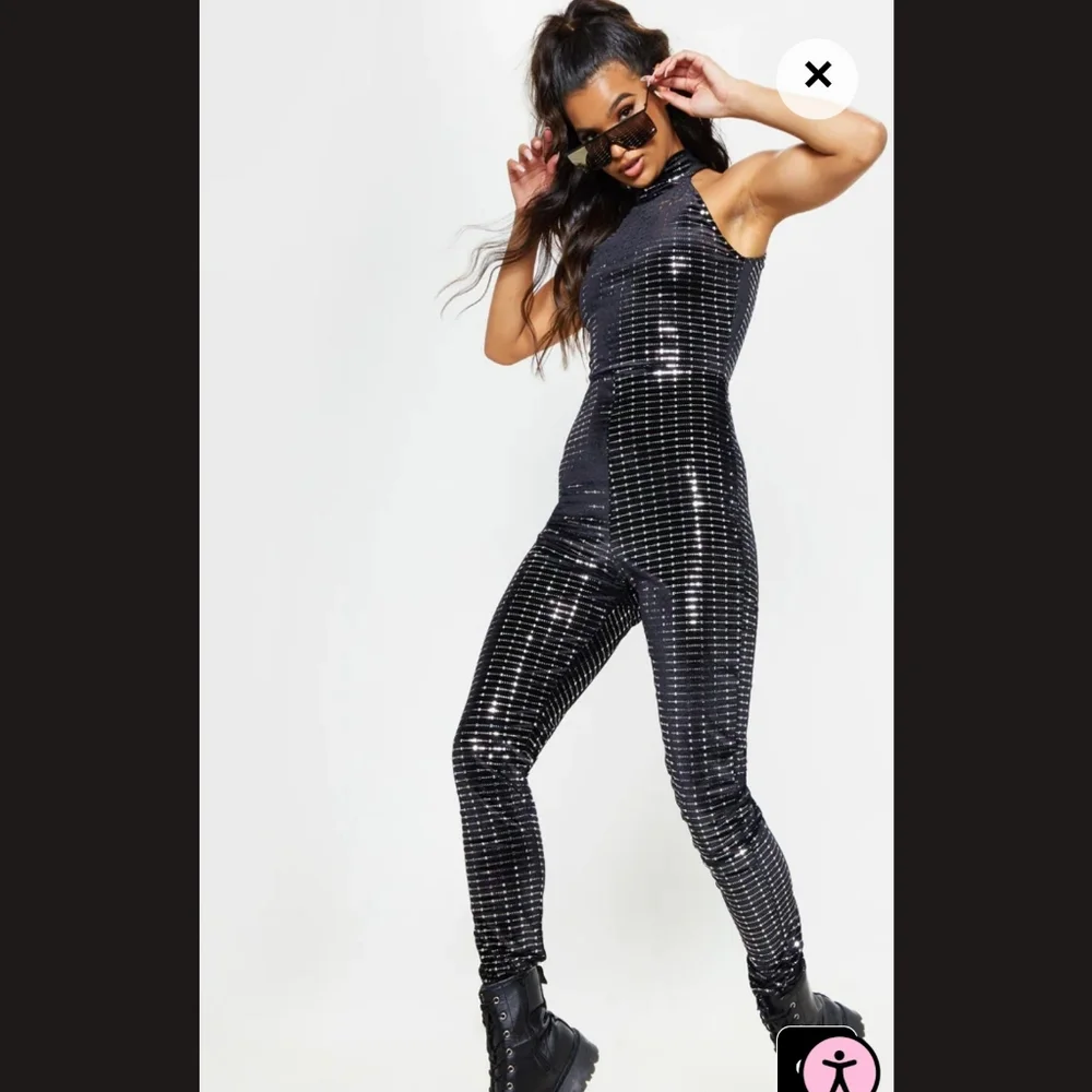 NWT PLT Black Sequin Mirror Velvet Halterneck Jumpsuit - Picture 2 of 10